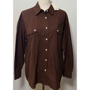 NEW Frnch Vivienne Long Sleeve Button Top CHEMISE MARRON GLACE Brown Small